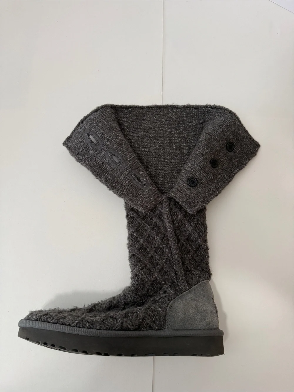 UGG Charcoal Knit Button Knee-High Boots